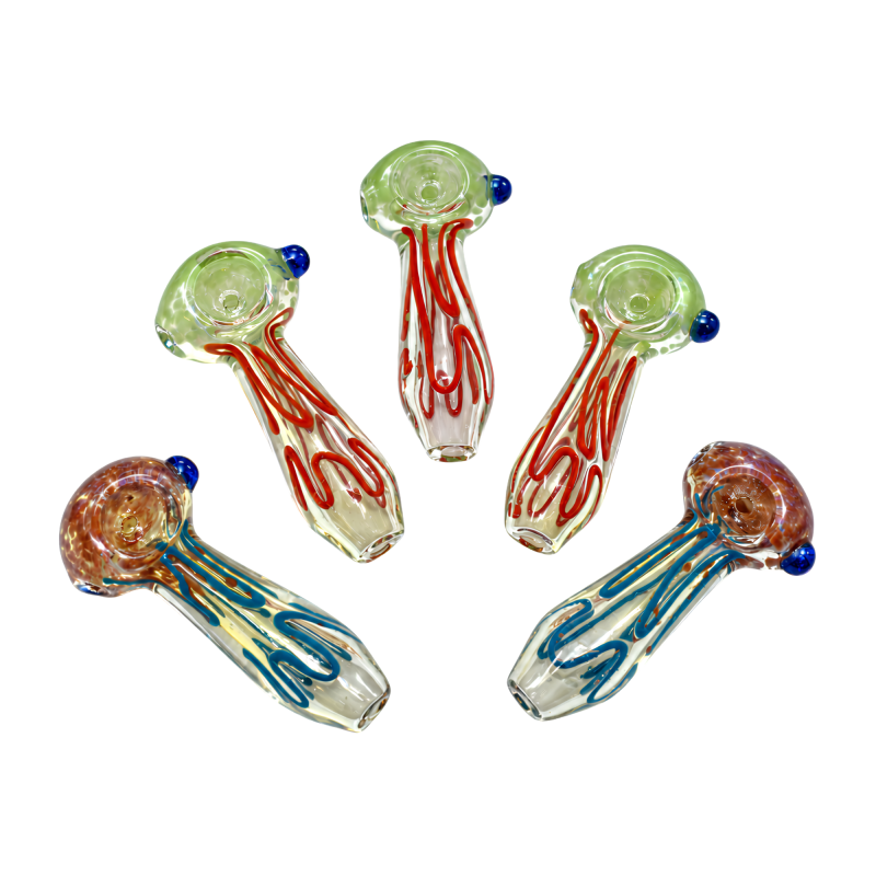 3.5" Ocean Wave Swirl Glass Spoon Hand Pipe - 5 Pack [STJ191]