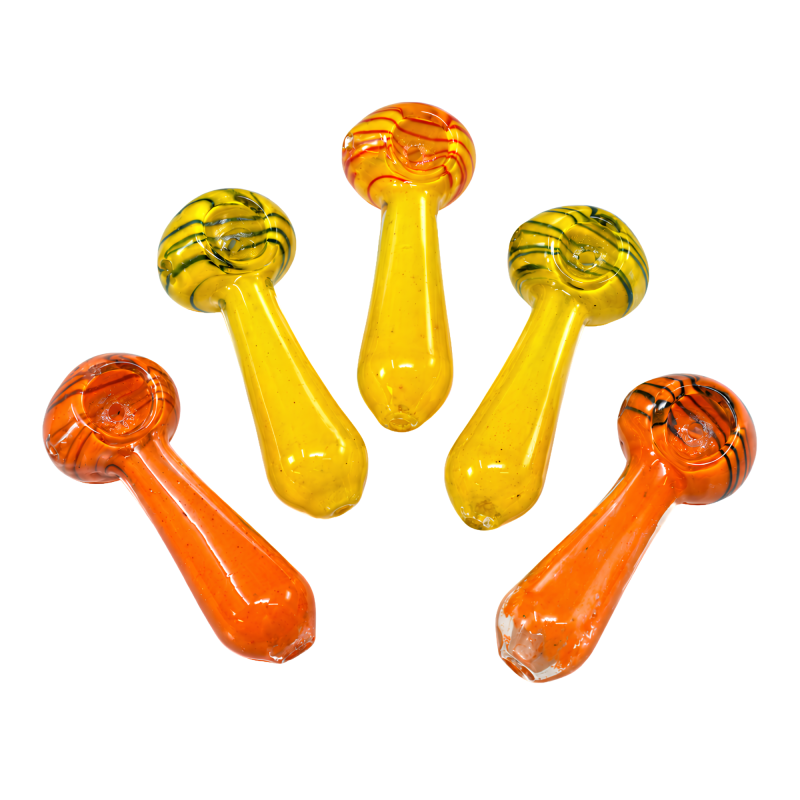 3.5" Swirl Head Frit Art Spoon Hand Pipe - 5 Pack [STJ194]