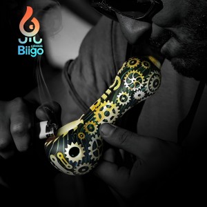 BIIGO Glass By Lookah - 5.5" Stunning Sand Blasted Motorific Popcrafted Art Hand Pipe - [YD-8]