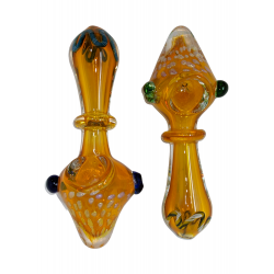 4" Gold Fumed Mushroom Shape Honeycomb Art With Single Ring Hand Pipe - (Pack of 2) [YT04]