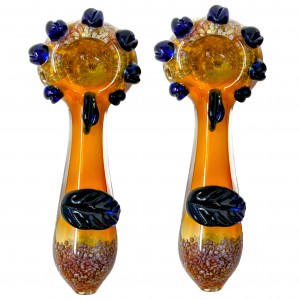 4.5" Gold Fuming Frit & Leafscape Art Hand Pipe - 2Ct [ZD284]