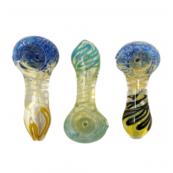 3" Fumed & Frit Head Spiral Body Art Spoons Hand Pipe - 5PK [ZD55]
