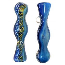 3" Blue with Colored Wavy Line Chillum Hand Pipe - (Pack of 2) [ZN32]