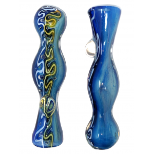 3" Blue with Colored Wavy Line Chillum Hand Pipe - (Pack of 2) [ZN32]