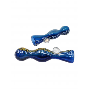 3" Blue with Colored Wavy Line Chillum Hand Pipe - (Pack of 2) [ZN32]