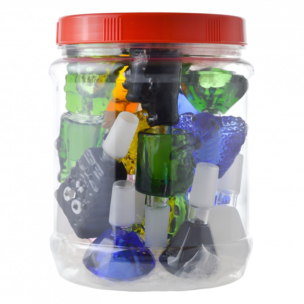 Discover 14mm Assorted Color Bowls 20 Count JAR at Skygate Wholesale 14mm Assorted Color/Design Bowl 20 Count JAR