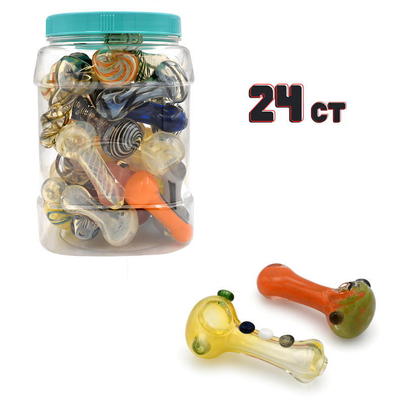 3.5" Mushroom Dotted & Fumed Premium Hand Pipe – 24ct Jar