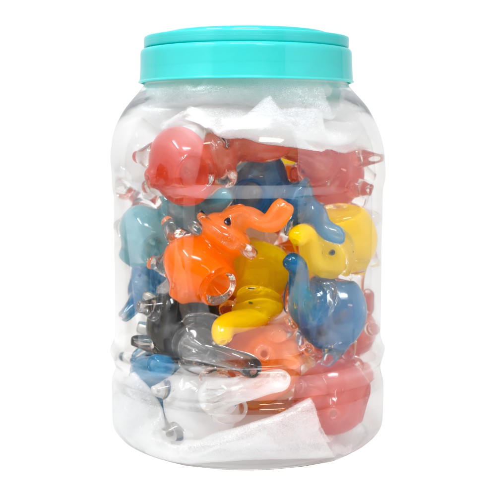 3-inch Mini Elephant Hand Pipe Assorted Colors 30 Count Display Jar