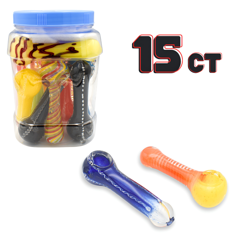 4.5" Swirl Mix Color Premium Hand Pipe – 15ct Jar
