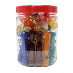 3" Assorted Inside Out Art Work Chillum Hand Pipe Jar - (Display of 45) [JARCHP45]