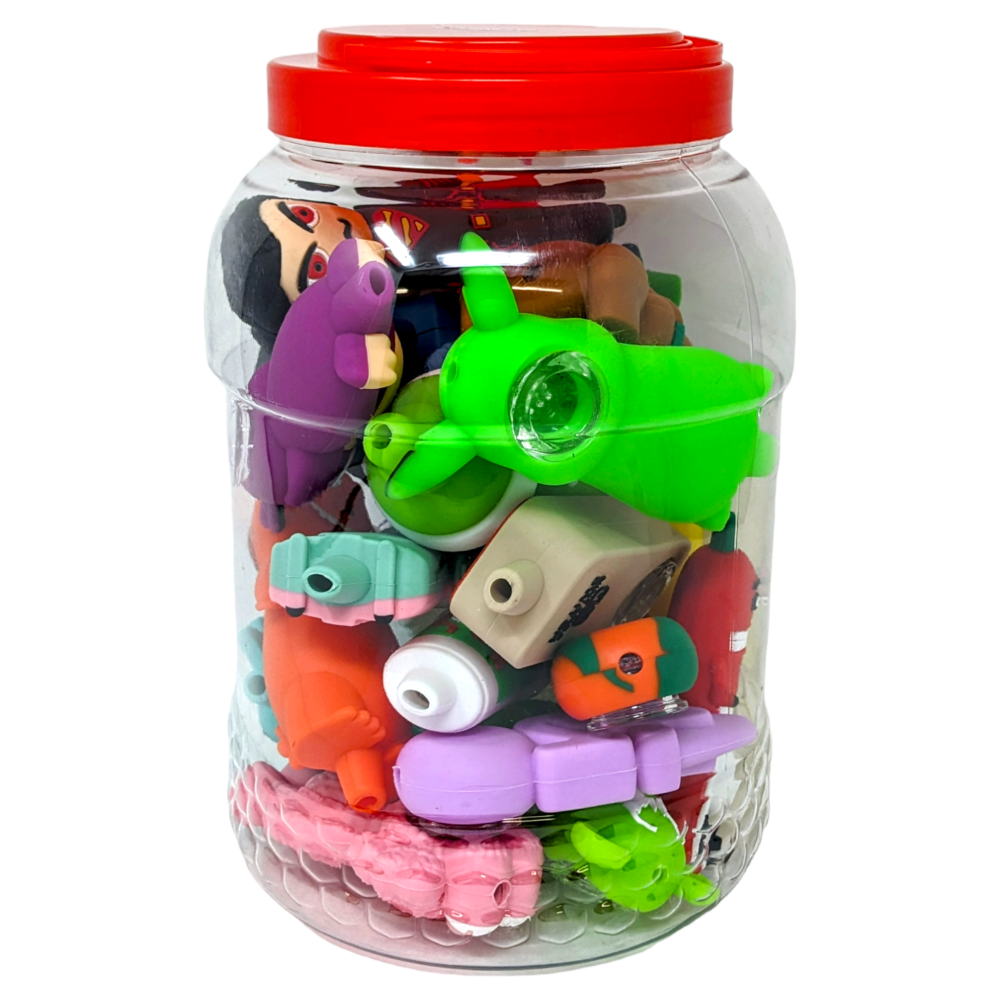 Assorted Designs Silicone Hand Pipes 20ct JAR [NTR20JAR]