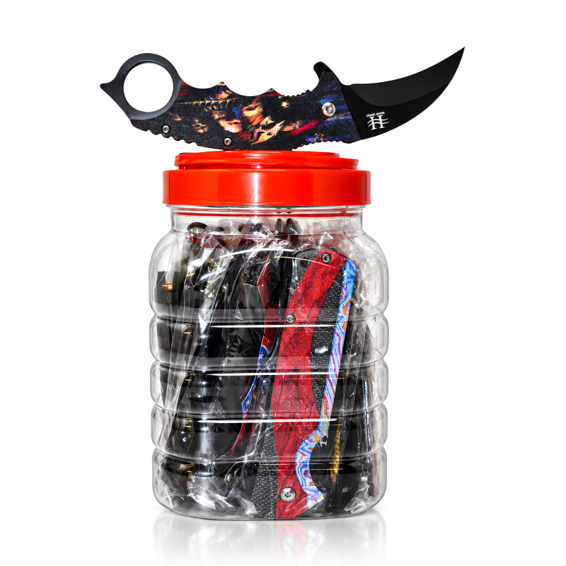Premium Tactical Folding Knives Jar - Assorted Designs - 18ct Jar