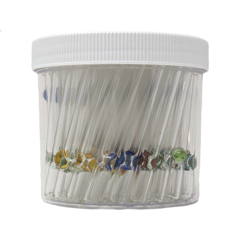 M9 3" Clear Chillum With Roll Stop Marble Jar (Display of 50) [XG3AJAR]