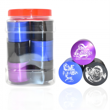 F.E.S.S 55mm 4-Part Herb Grinder – Assorted Colors – 10ct Jar (Christmas Edition)