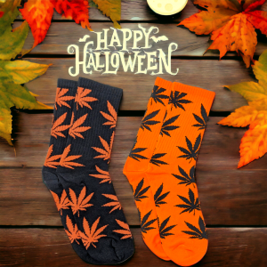 Halloween Cannabis Leaf Printed Socks - 1 Pair [LL44Halloween]