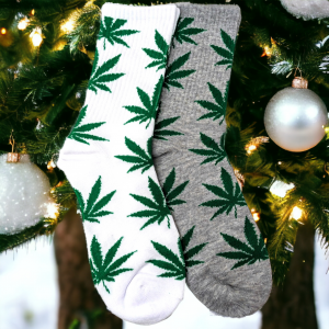 Christmas Cannabis Leaf Printed Socks - 1 Pair [LL44Christmas]