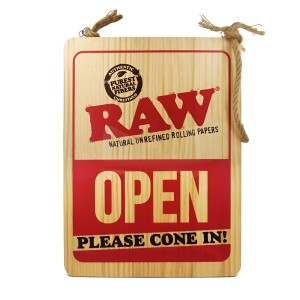 Raw Wood Sign - Open/Close Please Cone In!'