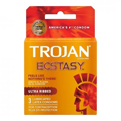 Trojan Ecstasy 3's Ultra Ribbed Latex Condoms - 6pk