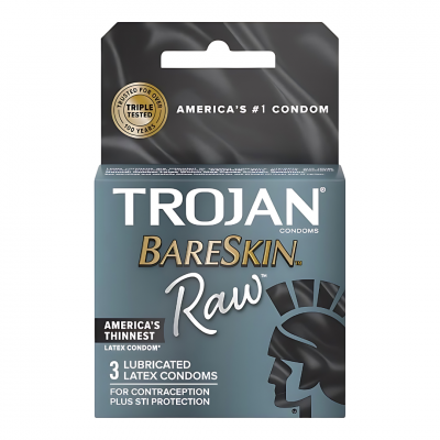 Trojan Bareskin Raw 3's Lubricated Latex Condoms - 6pk