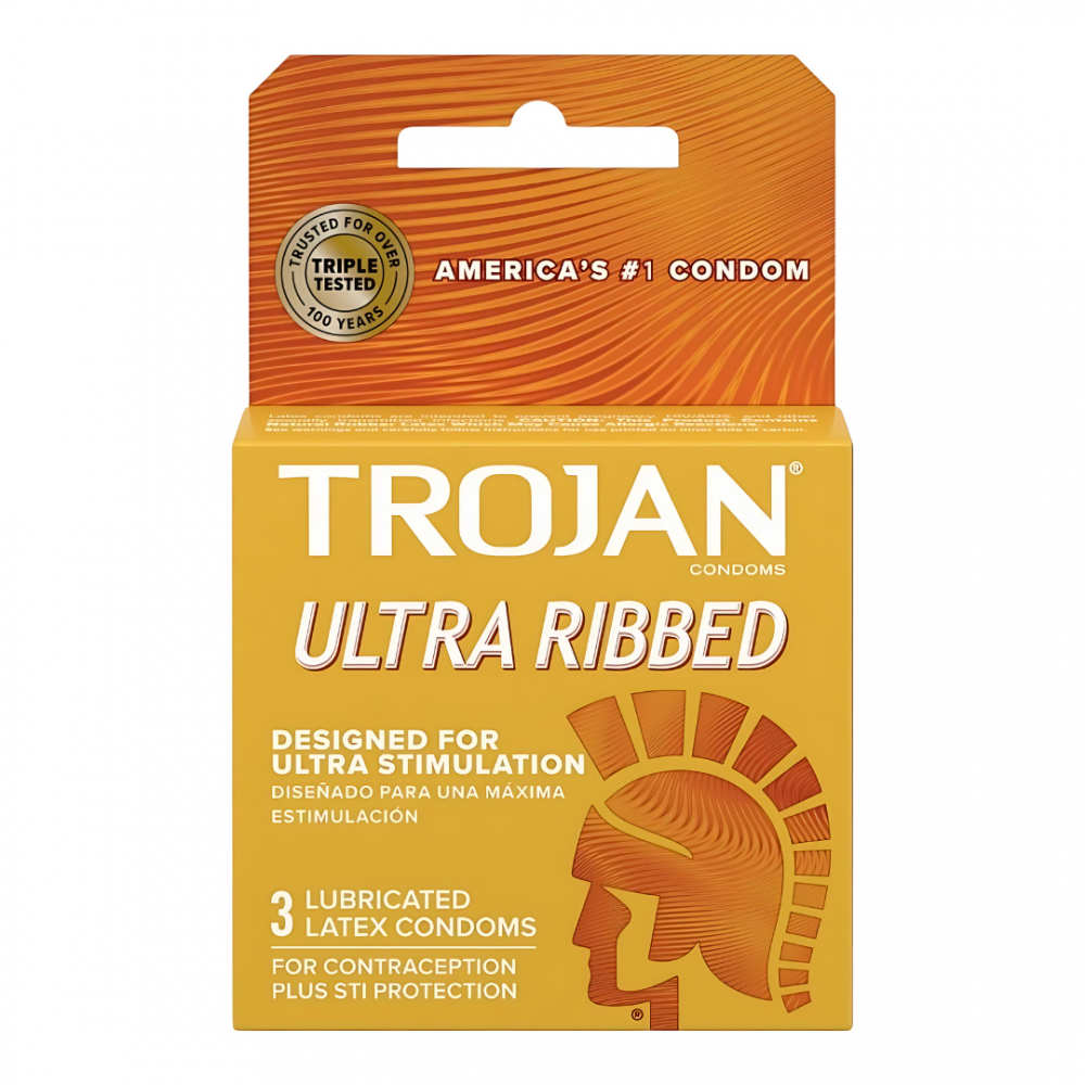 Trojan Ultra Ribbed 3's Lubricated Latex Condoms - 6pk