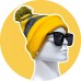 Two Stripe Pom Pom Skull Cap [Glasses NOT included] - [TTPPCAP]