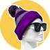 Two Stripe Pom Pom Skull Cap [Glasses NOT included] - [TTPPCAP]