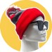 Two Stripe Pom Pom Skull Cap [Glasses NOT included] - [TTPPCAP]