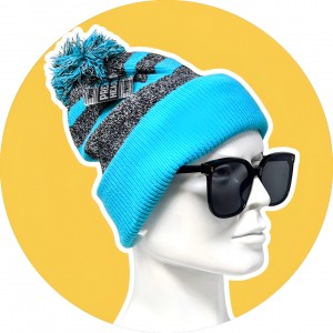 Two Stripe Pom Pom Skull Cap [Glasses NOT included] - [TTPPCAP]