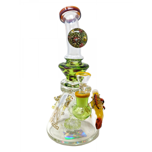 10" TATAOO Glass Sea Creatures Outer Decal Showerhead Perc Beaker Water Pipe (Green) - [C13]