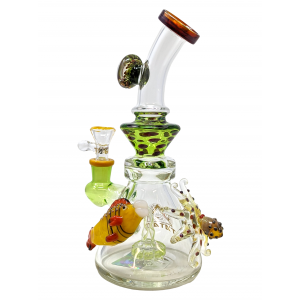 10" TATAOO Glass Sea Creatures Outer Decal Showerhead Perc Beaker Water Pipe (Green) - [C13]