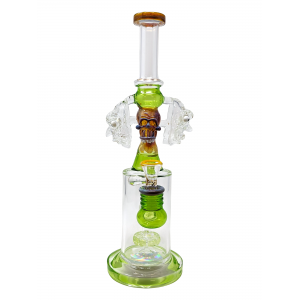 13" TATAOO Glass Showerhead Perc Skull Face Recycler Water Pipe Rig (Green) - [C21G]