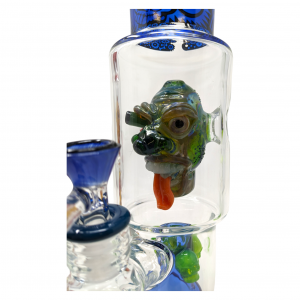 15" Lookah Glass Spooky Face, Skull Perc Water Pipe [C305]