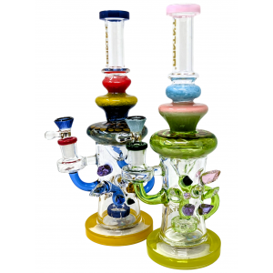 TATAOO Glass - 12" Gemstone Spike Shower Head Perc Incycler Water Pipe - [C319]