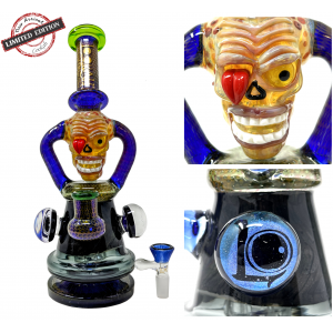 Lookah - 11.5" Frit Art Spooky Face & Air Trap Body W/ Matrix Perc Recycler Water Pipe - [C339]