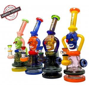 Lookah - 11.5" Frit Art Spooky Face & Air Trap Body W/ Matrix Perc Recycler Water Pipe - [C339]