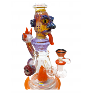 12" TATAOO Glass Devil Face Eyeball Pendant Conical Water Pipe Rig - [C47]