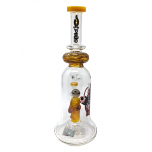 12.5" BIIGO Glass Bent Neck With Devil Face Eye Perc Water Pipe By Lookah - Yellow [GT036-YL]