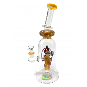 12.5" BIIGO Glass Bent Neck With Devil Face Eye Perc Water Pipe By Lookah - Yellow [GT036-YL]