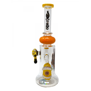 12" BIIGO Glass By Lookah Bell Bottom Monster Eye Perc & Pendant Water Pipe Rig (Yellow) - [GT044]