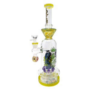 13.5" BIIGO Glass By Lookah Bell Bottom Oozing Monster Eye Perc Water Pipe Rig (Green) - [GT052]