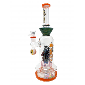 13.5" BIIGO Glass By Lookah Bell Bottom Oozing Monster Eye Perc Water Pipe Rig (Orange) - [GT053]