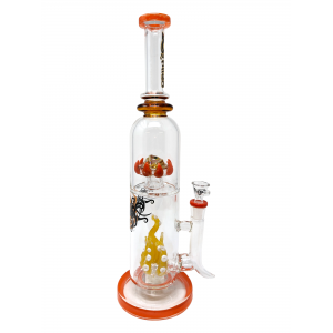 15.5" BIIGO Glass By Lookah One Eye & Octopus Tentacle Perc Straight Water Pipe Rig (Orange) - [GT057]