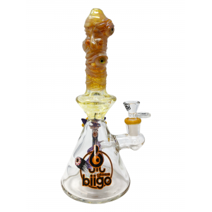 10.5" BIIGO Glass Straight Neck With Devil Face Eye Ball On Matrix Perc Water Pipe By Lookah - Yellow [GT062]