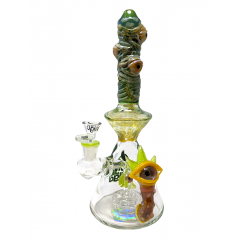11" BIIGO Glass Straight Neck With Devil Face Eye Ball On Matrix Perc Water Pipe By Lookah - Green [GT063]