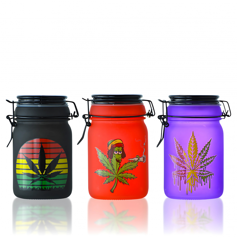 Frosted Airtight Stash Jar with Secure Clamp Lid - Premium Storage Jar with Secure Seal