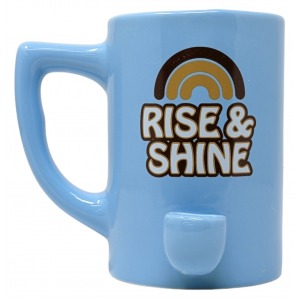 High Point Ceramic Light Blue Rise & Shine Mug Hand Pipe - [PM009]
