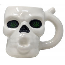 High Point Ceramic White Skull Mug Hand Pipe - [PM045]