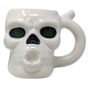 High Point Ceramic White Skull Mug Hand Pipe - [PM045]