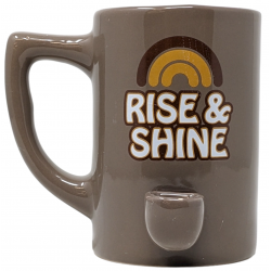 High Point Ceramic Beige Rise & Shine Mug Hand Pipe - [PM008]