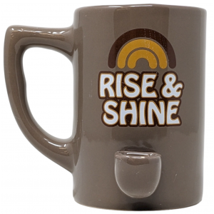 High Point Ceramic Beige Rise & Shine Mug Hand Pipe - [PM008]